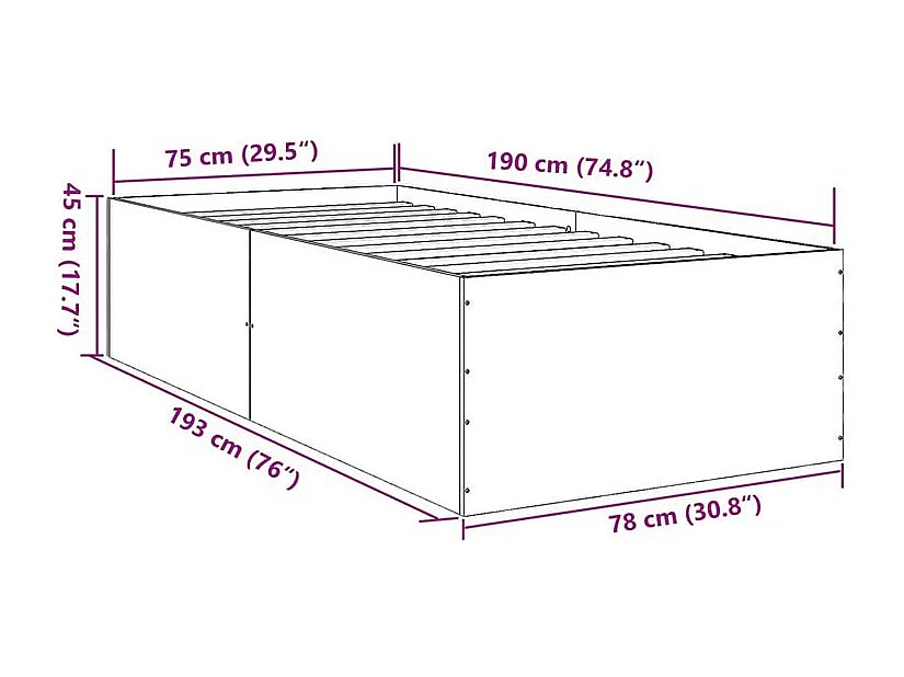 Cadre de lit chêne sonoma 75x190 bois d'ingénierie