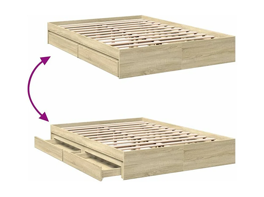 Cadre de lit et tiroirs chêne sonoma 150x200 bois ingénierie