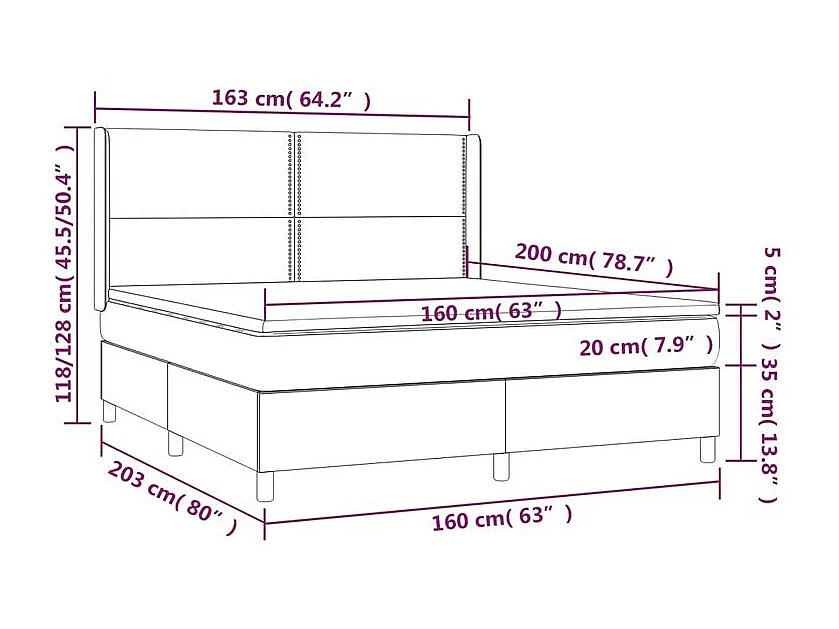 Sommier à lattes de lit et matelas Gris foncé 160x200 Velours