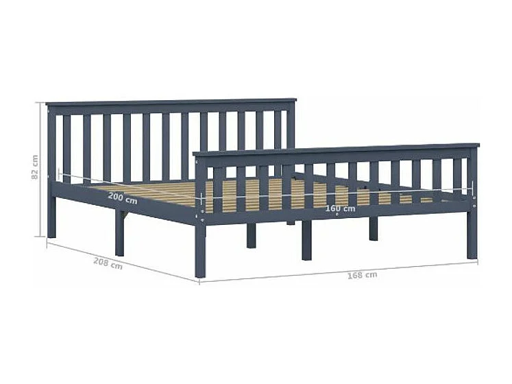 Lit adulte pin massif gris Karibou 160x200