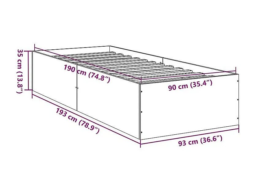 Cadre de lit chêne marron 90x190 bois d'ingénierie