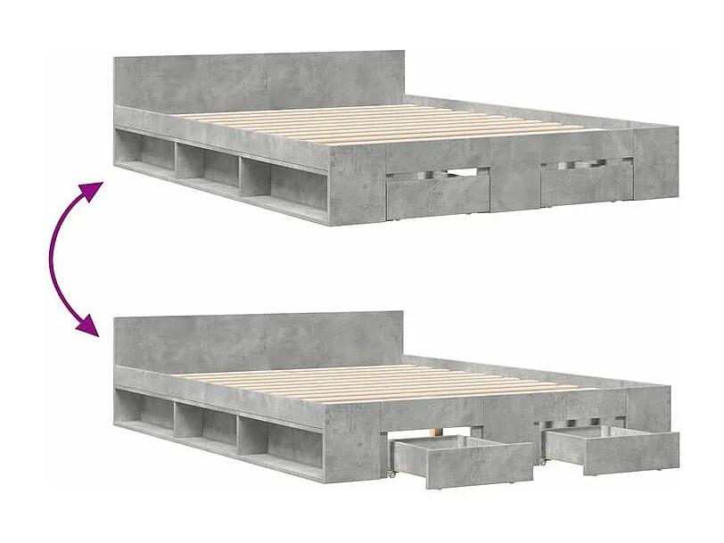 Cadre de lit et tiroirs gris béton 120x190 bois d'ingénierie