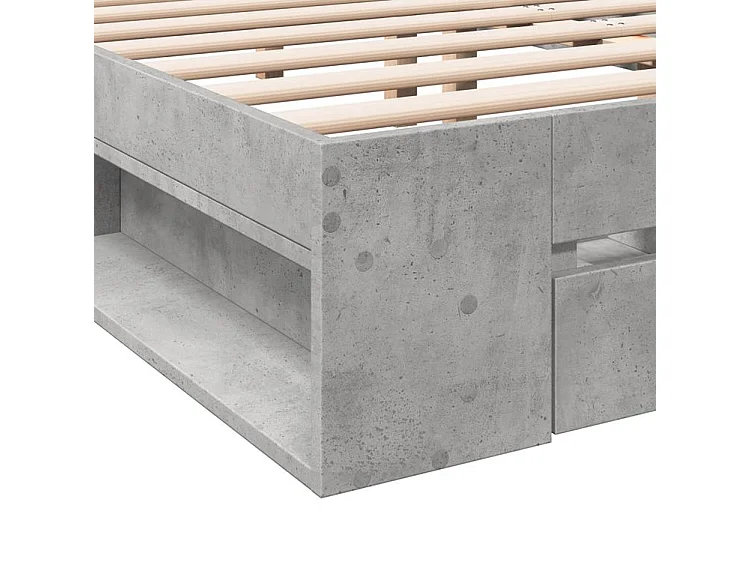Cadre de lit et tiroirs gris béton 120x190 bois d'ingénierie