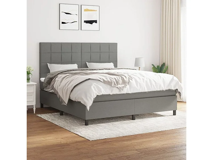 Sommier à lattes de lit avec matelas Gris foncé 160x200 Tissu