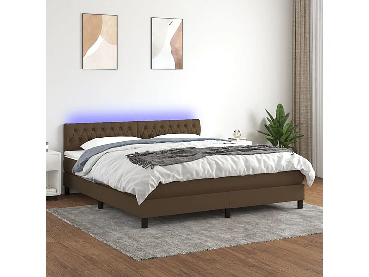 Sommier à lattes de lit matelas et LED Marron foncé 160x200