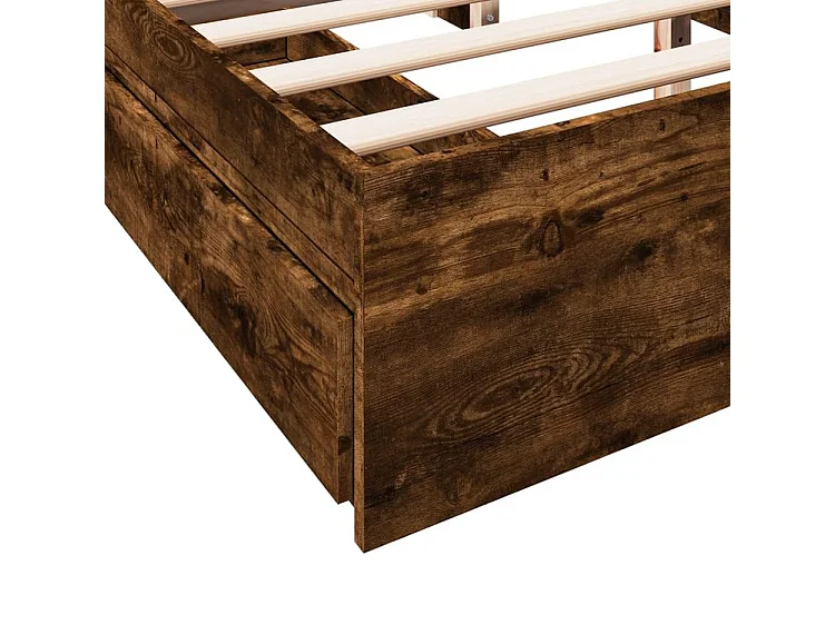 Cadre de lit à tiroirs chêne fumé 160x200 bois d'ingénierie