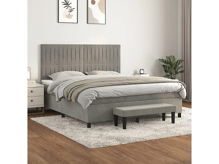 Sommier à lattes de lit et matelas Gris clair 180x200 Velours