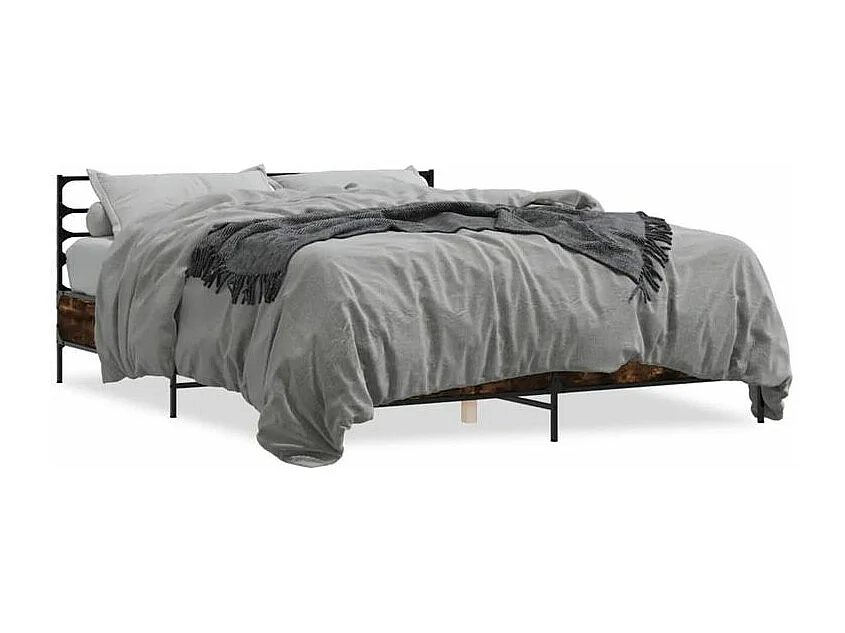 Cadre de lit chêne fumé 150x200 bois d'ingénierie et métal