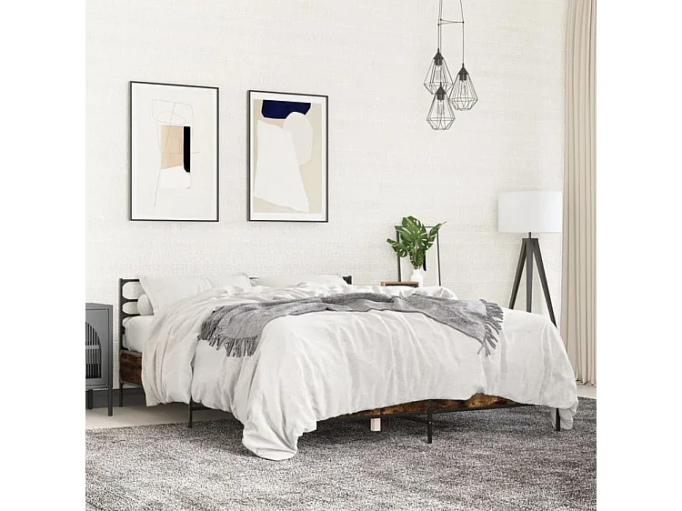 Cadre de lit chêne fumé 150x200 bois d'ingénierie et métal