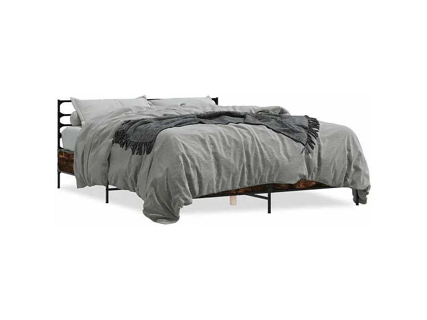 Cadre de lit chêne fumé 150x200 bois d'ingénierie et métal