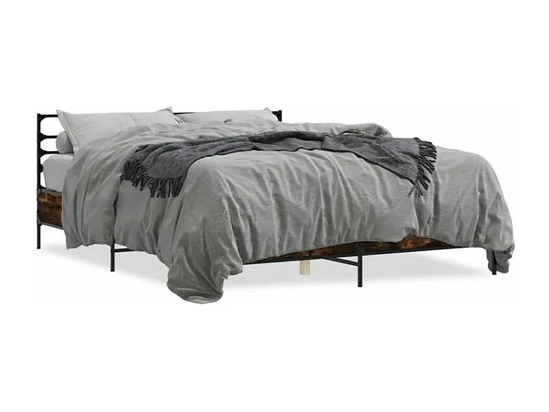 Cadre de lit chêne fumé 150x200 bois d'ingénierie et métal