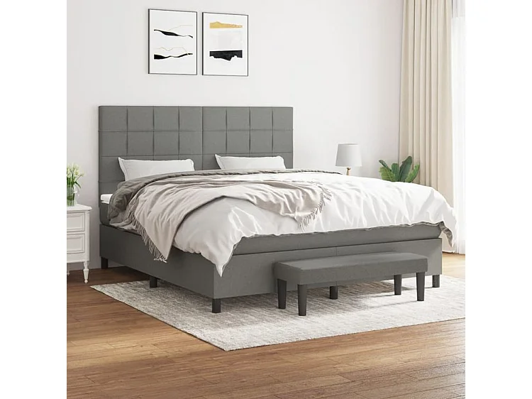 Sommier à lattes de lit avec matelas Gris foncé 160x200 Tissu