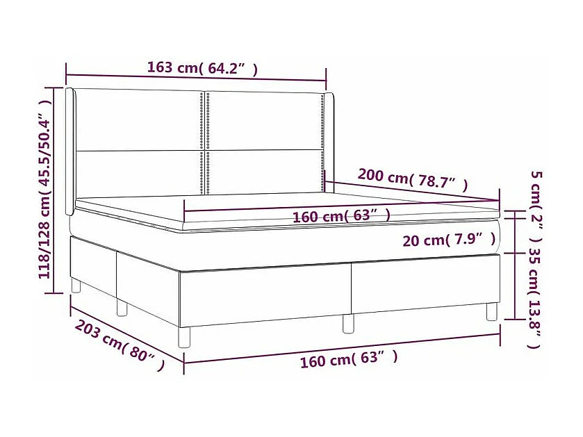 Sommier à lattes de lit et matelas Noir 160x200 Velours