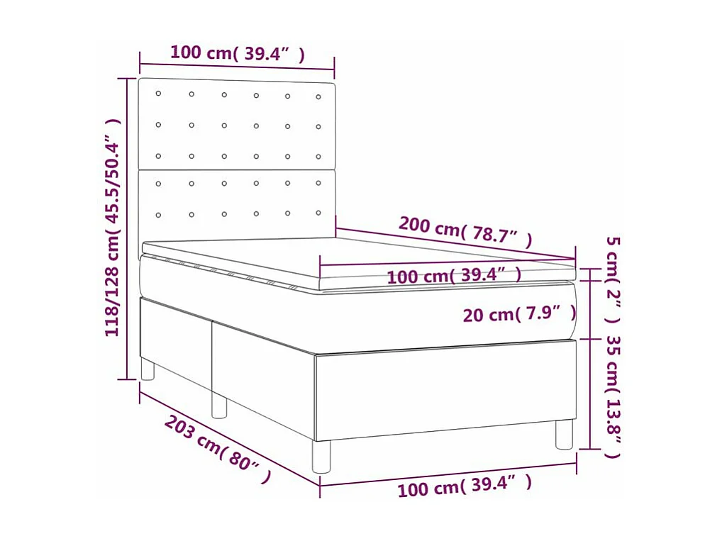 Sommier à lattes de lit matelas et LED Gris clair 100x200