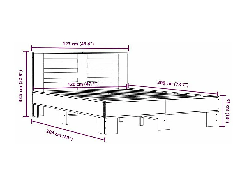 Cadre de lit noir 120x200 bois d'ingénierie et métal