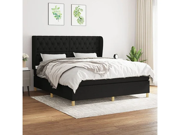 Sommier à lattes de lit avec matelas Noir 160x200 Tissu