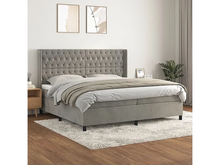Sommier à lattes de lit et matelas Gris clair 200x200 Velours