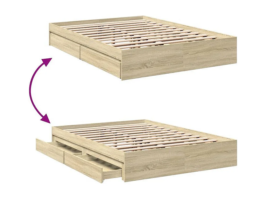 Cadre de lit et tiroirs chêne sonoma 135x190 bois ingénierie