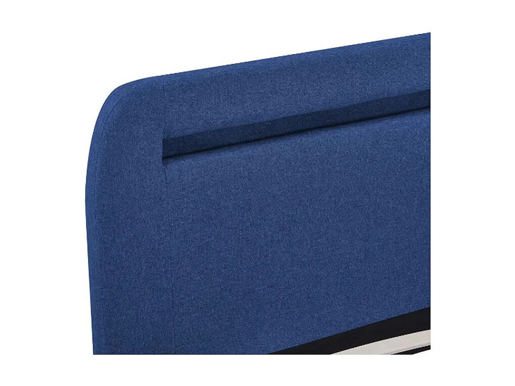 Lit adulte à LED tissu bleu et pieds bois massif clair Indie 160x200
