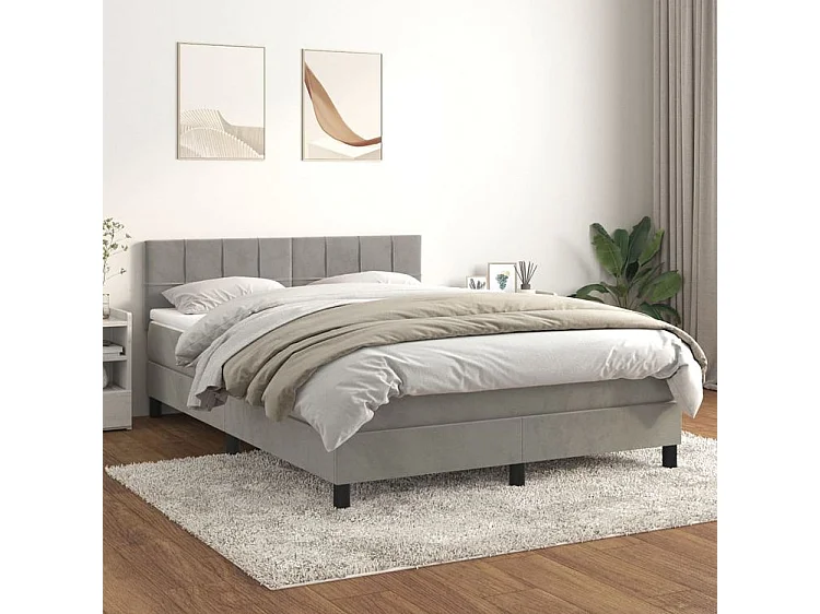 Sommier à lattes de lit et matelas Gris clair 140x190 Velours