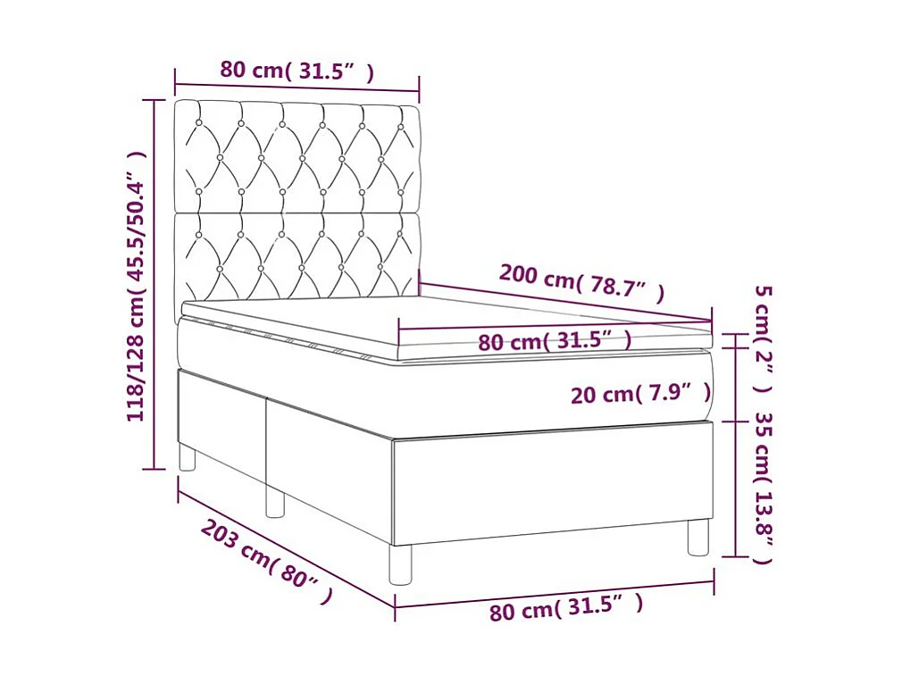 Sommier à lattes de lit et matelas et LED Gris clair 80x200