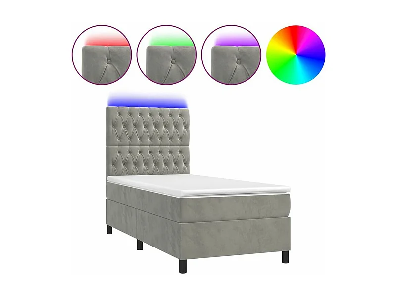 Sommier à lattes de lit et matelas et LED Gris clair 80x200