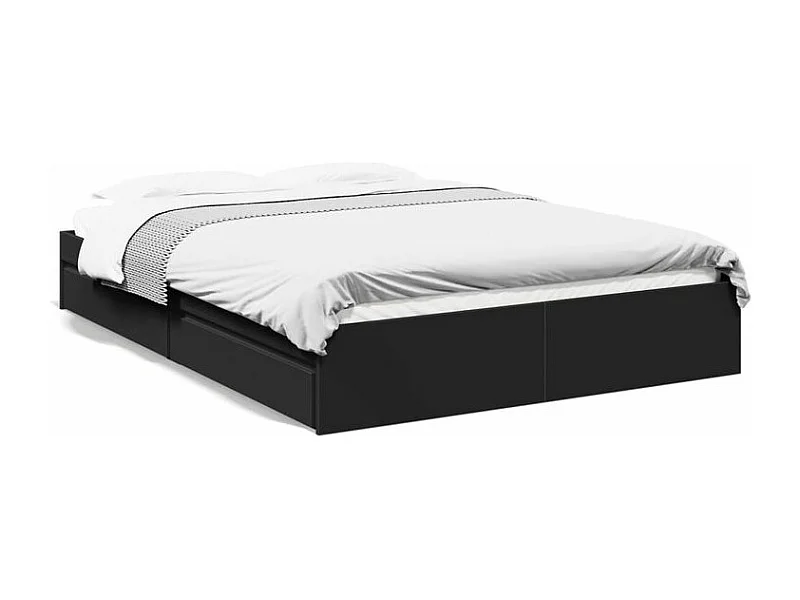 Cadre de lit avec tiroirs noir 150x200 bois d'ingénierie
