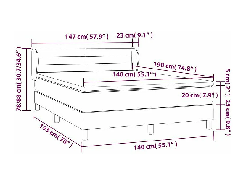 Sommier à lattes de lit avec matelas Gris clair 140x190 Tissu