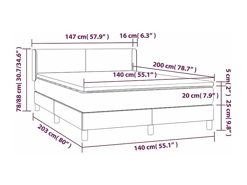 Sommier à lattes de lit et matelas Gris clair 140x200 Velours