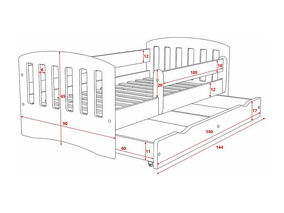 Cama infantil con barrera de seguridad extraíble rosa Klaky-Colchones de espuma-Ropa de cama 80x160 cm-Cajones Con cajón
