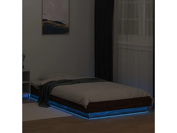 Cadre de lit avec lumières LED chêne marron 75x190