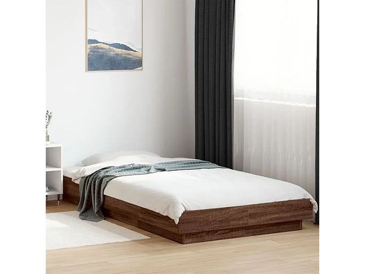 Cadre de lit avec lumières LED chêne marron 75x190