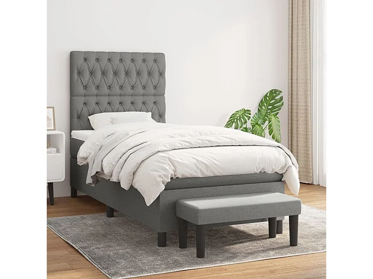 Sommier à lattes de lit avec matelas Gris foncé 90x200 Tissu