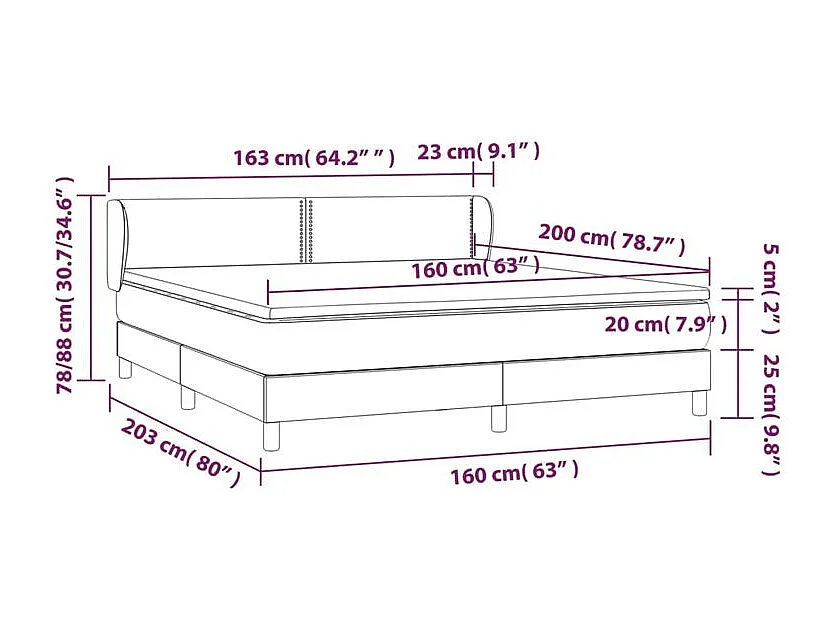 Sommier à lattes de lit et matelas Gris foncé 160x200 Velours