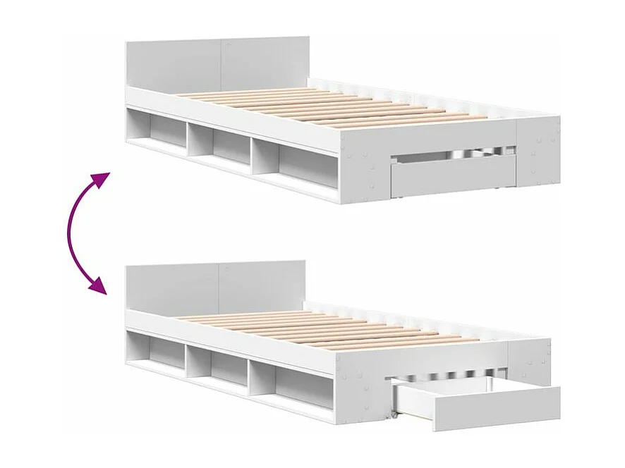 Cadre de lit avec tiroir blanc 90x200 bois d'ingénierie