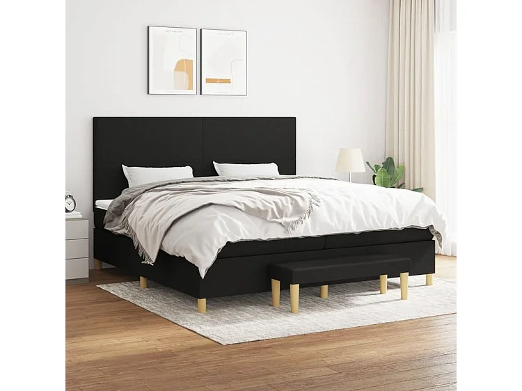 Sommier à lattes de lit avec matelas Noir 200x200 Tissu