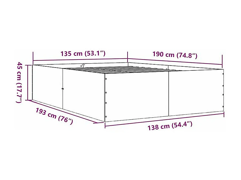 vidaXL Estructura de cama madera de ingeniería roble Sonoma 135x190 cm Marrón