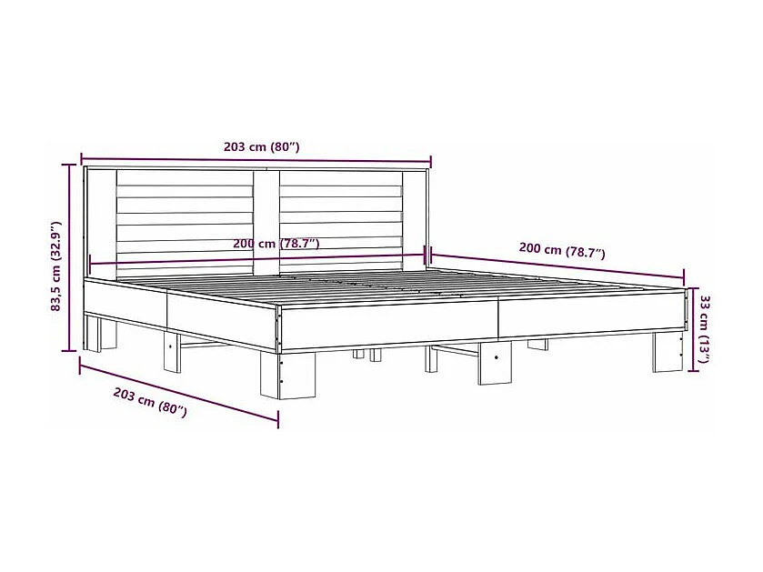 Cadre de lit chêne marron 200x200 bois d'ingénierie et métal