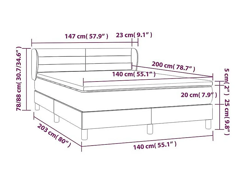Sommier à lattes de lit avec matelas Gris clair 140x200 Tissu