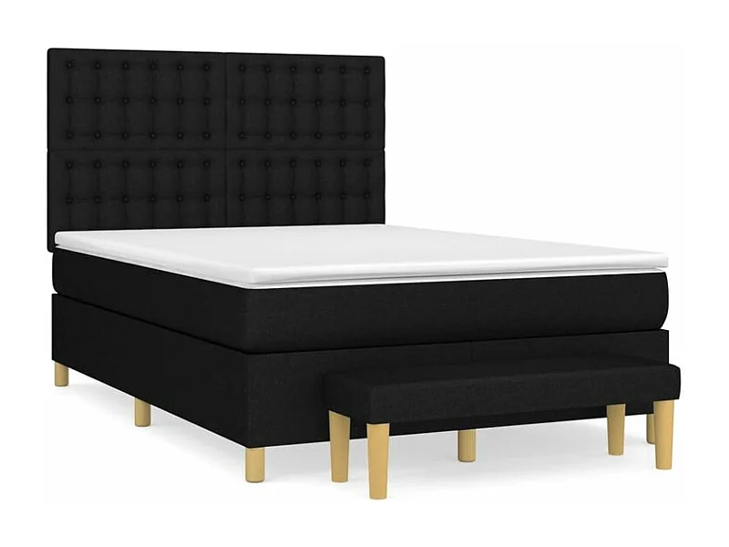 Sommier à lattes de lit avec matelas Noir 140x200 Tissu