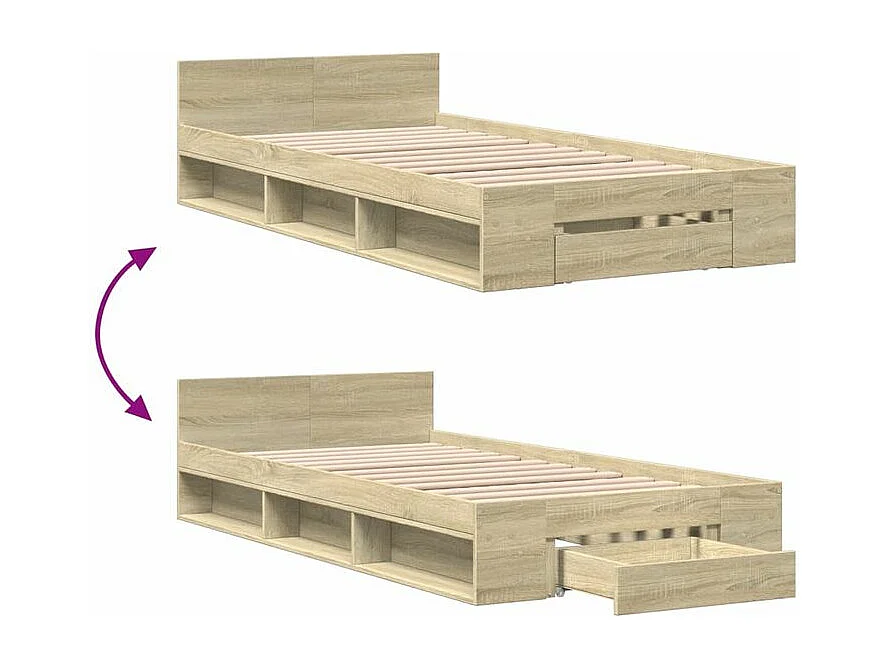 Cadre de lit et tiroir chêne sonoma 75x190 bois d'ingénierie