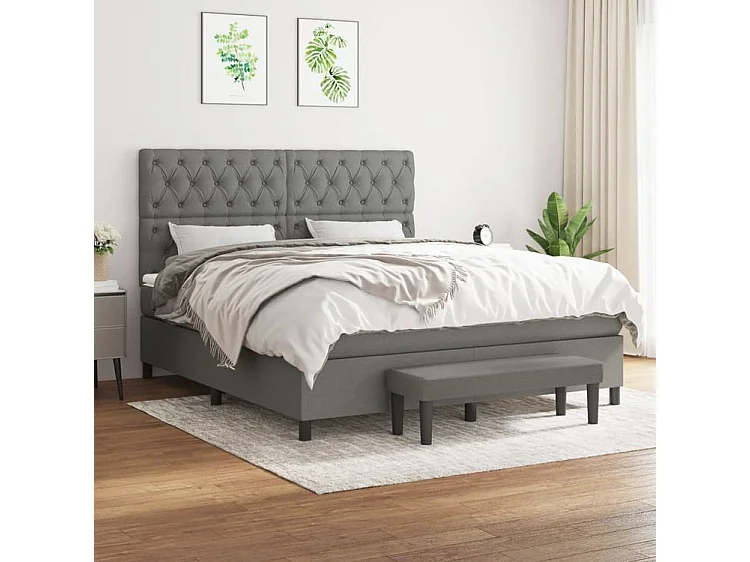 Sommier à lattes de lit avec matelas Gris foncé 160x200 Tissu