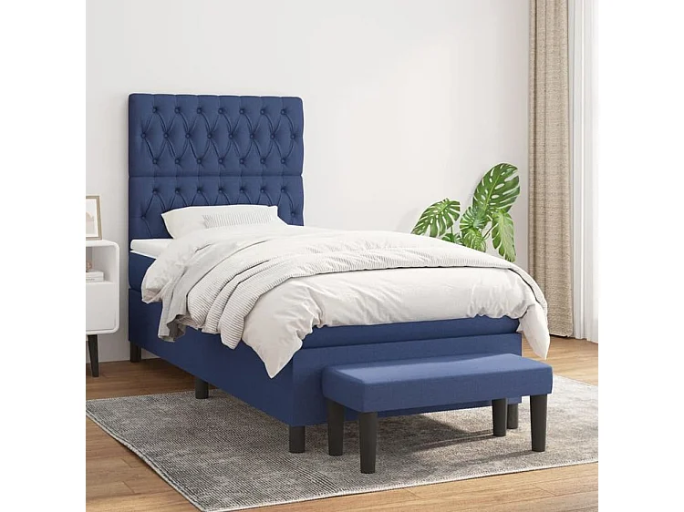 vidaXL Cama box spring con colchón tela azul 90x190 cm
