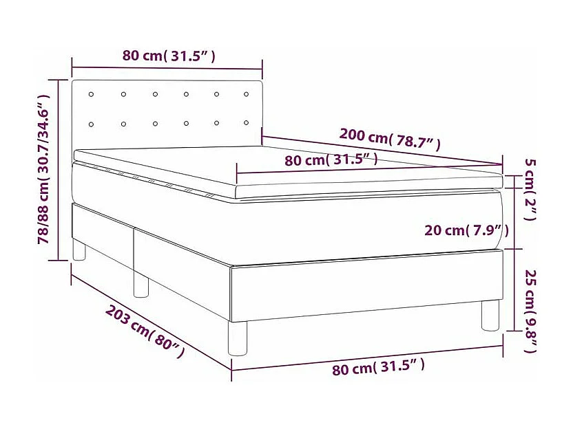 Sommier à lattes de lit avec matelas et LED Gris 80x200
