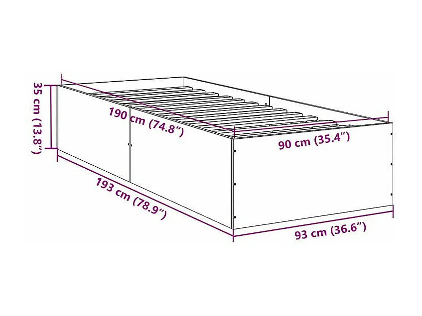 Cadre de lit sonoma gris 90x190 bois d'ingénierie