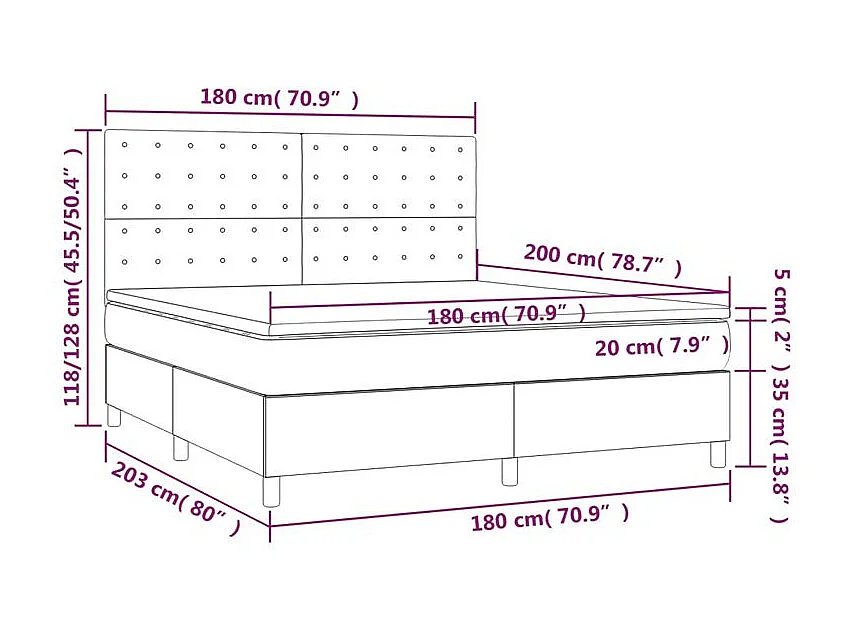 Sommier à lattes de lit avec matelas Crème 180x200 Tissu
