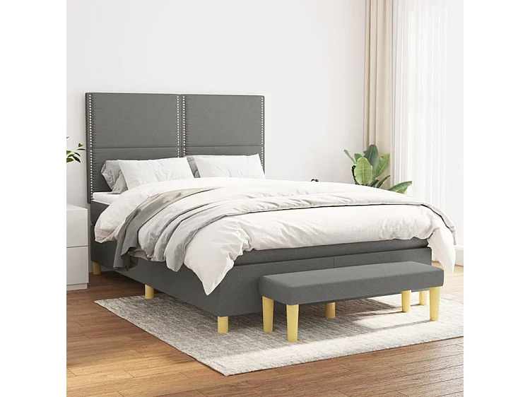 Sommier à lattes de lit avec matelas Gris foncé 140x190 Tissu