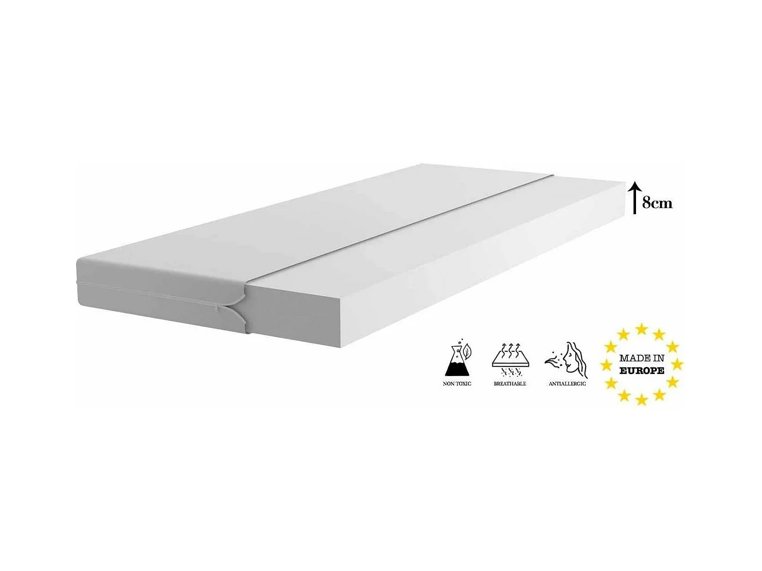 Lit enfant avec barrière de sécurité amovible blanc Klaky-Matelas mousse-80x180