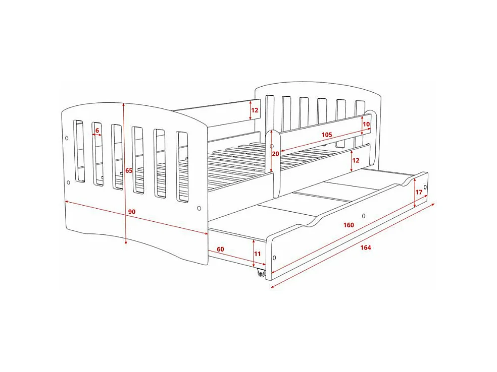 Lit enfant avec barrière de sécurité amovible blanc Klaky-Matelas mousse-80x180