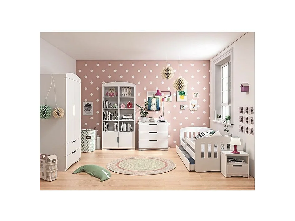 Lit enfant avec barrière de sécurité amovible blanc Klaky-Matelas mousse-80x180